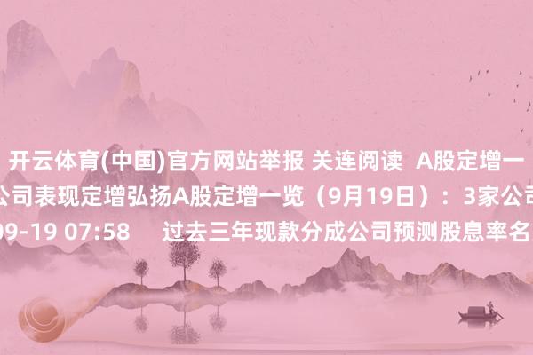 开云体育(中国)官方网站举报 关连阅读  A股定增一览（9月19日）：3家公司表现定增弘扬A股定增一览（9月19日）：3家公司表现定增弘扬    17  09-19 07:58     过去三年现款分成公司预测股息率名次过去三年现款分成公司预测股息率名次    35  09-15 21:59     茅台集团：未授权或奉求任何主体发布或组织“茅台集采峰会”等招商举止茅台集团：未授权或奉求任何主体发